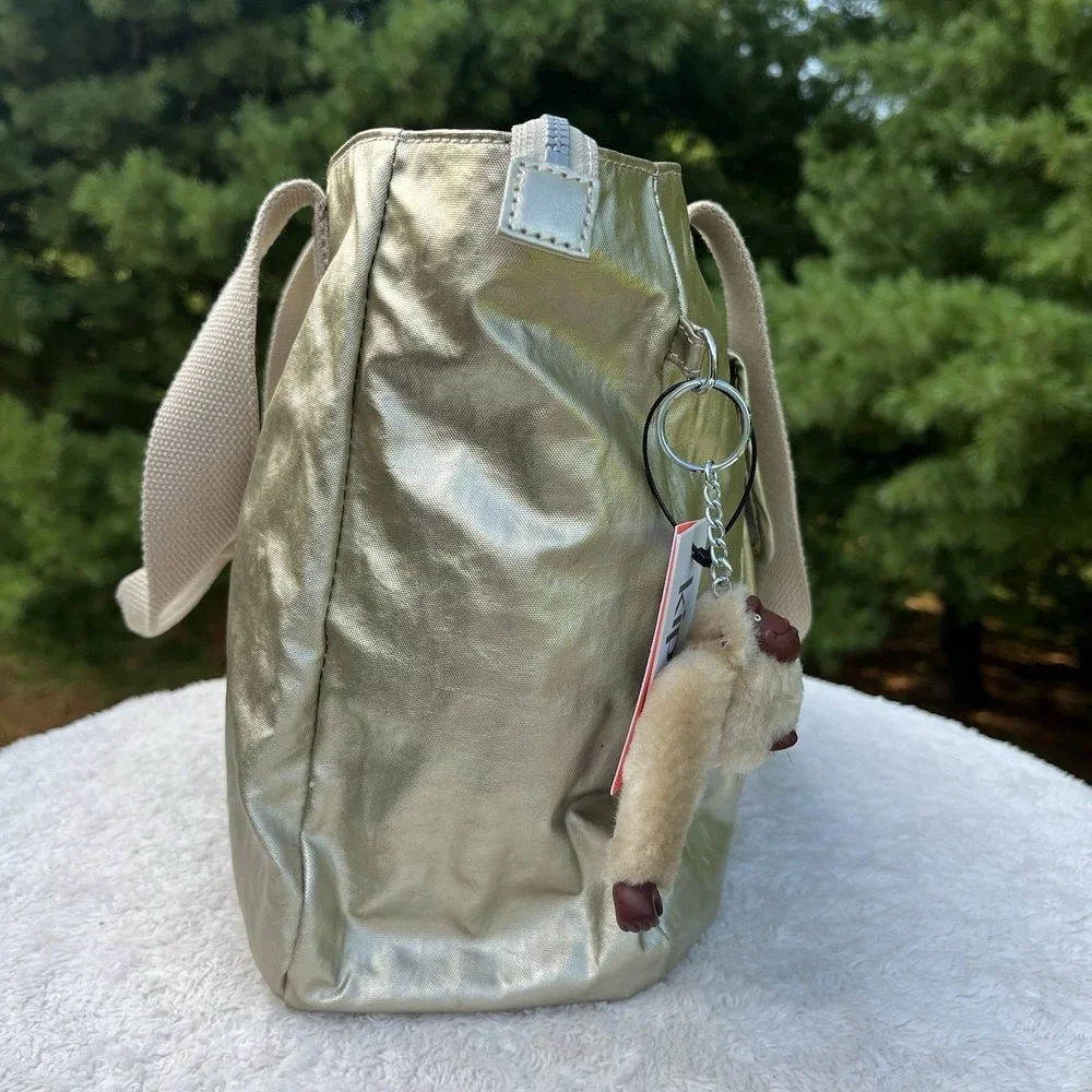 Kipling HB6279 Tote Bag Goldnbeige Metallic Gold NWT Monkey Large Shoulder Bag